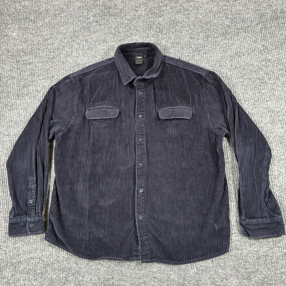 Former Mens Corduroy Long Sleeve Button Up Shirt Size Large Navy Blue Cotton